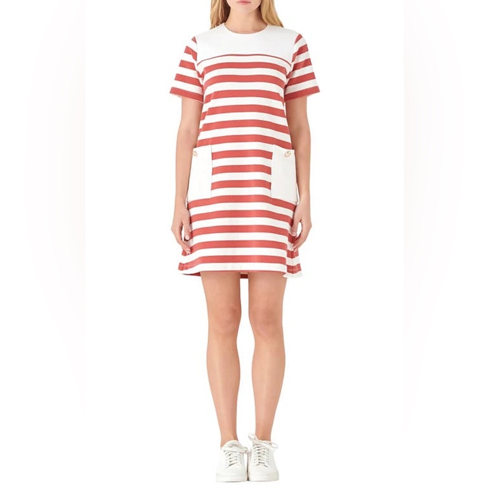 NWOT English Factory Stripe Patch Pocket Shift Dress